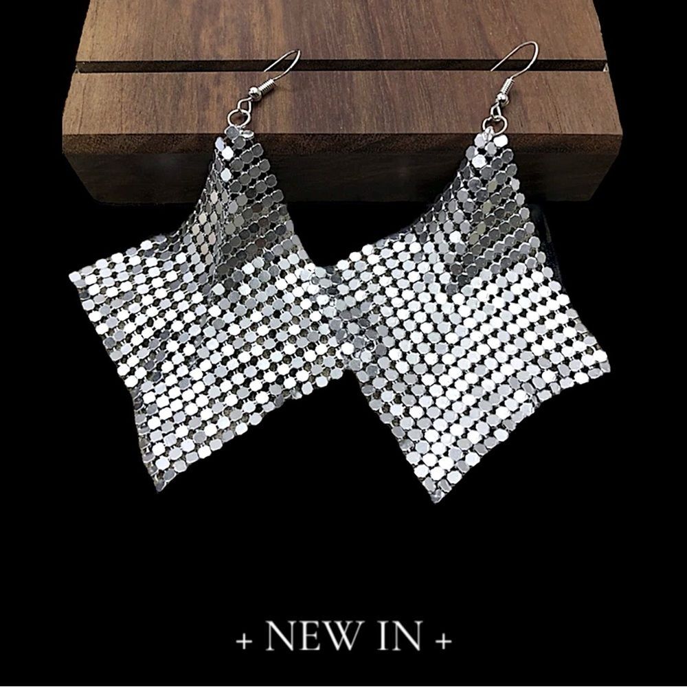 New Exclusively Fancy Long Silver Sequin Dangle Tassel Earrings